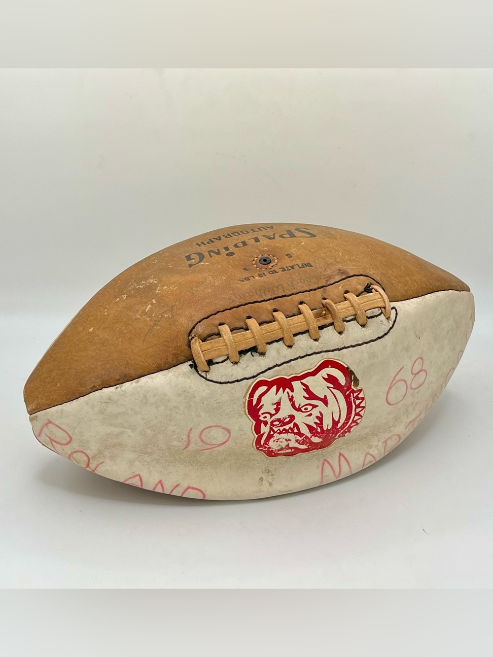 Vintage 1968 Spalding Autograph Leather Football Bulldogs AAA State Signed Retro